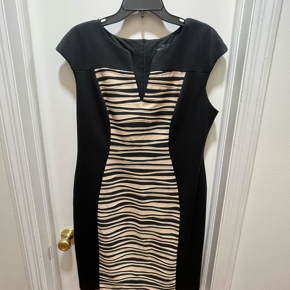 Connected Apparel Colorblock Sheath Dress Black Tan Size 12 - Picture 1 of 6